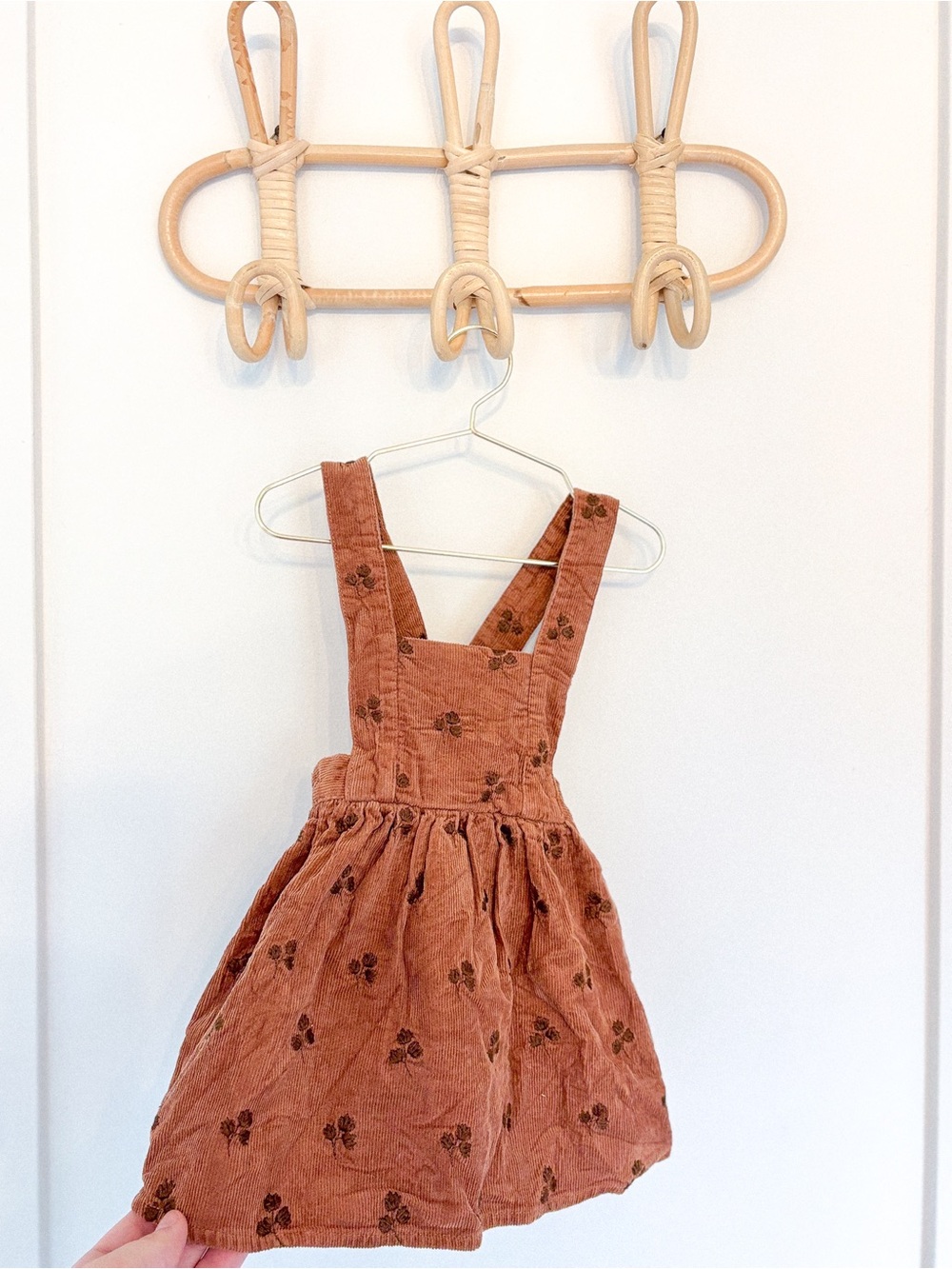Rylee + Cru Rust Brown Floral Corduroy Pinafore Dress